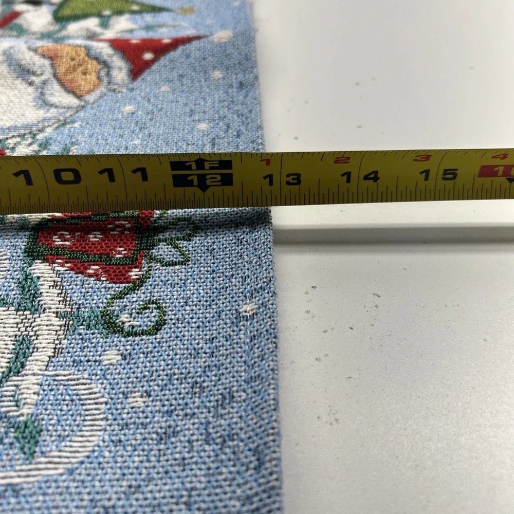 Vintage Christmas Tapestry Table Runner Santa Ice Skating Ho Ho Holiday Decor‎